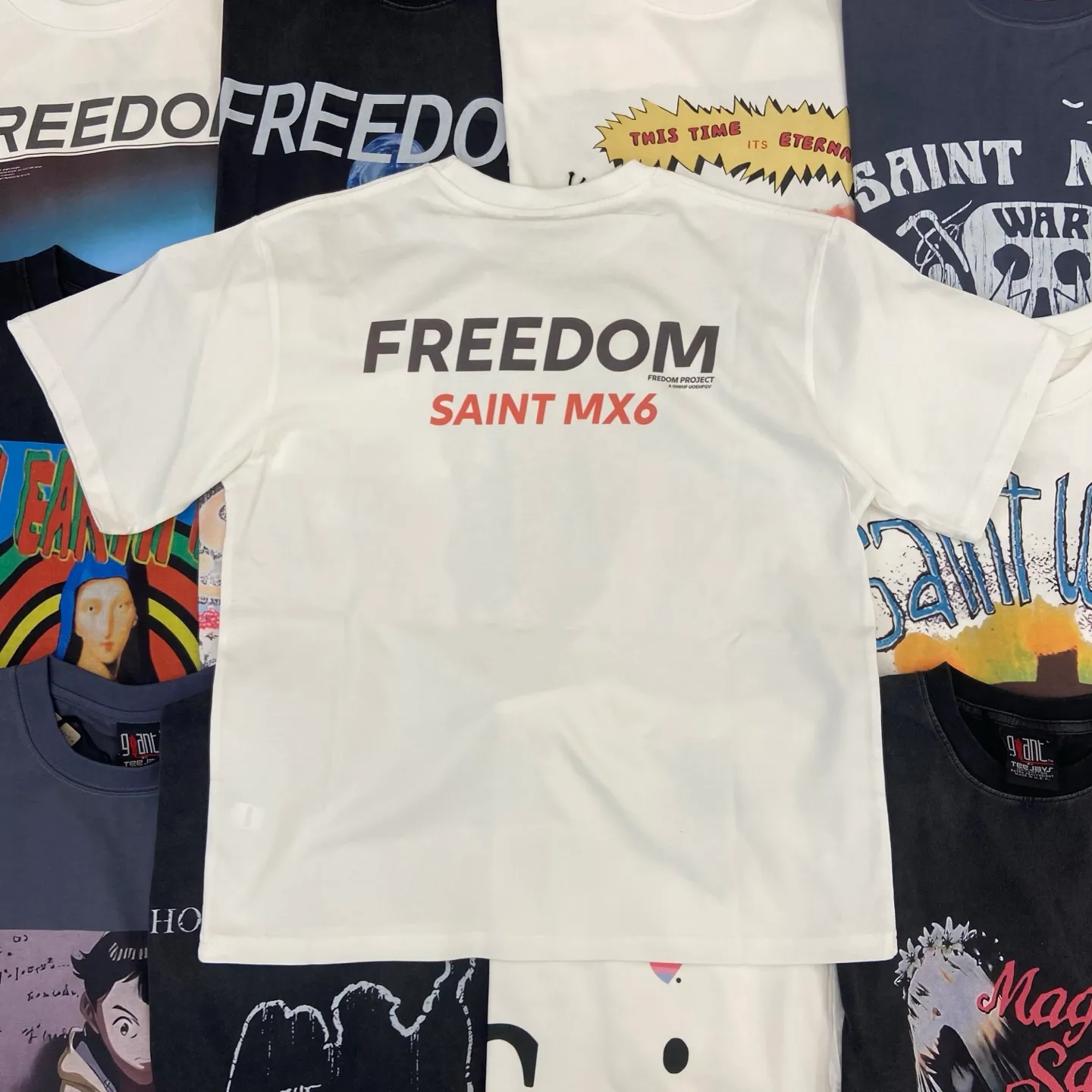 Saint Michael series of new American retro washed and distressed niche printed pure cotton loose short-sleeved T-shirts with digital white ink direct injection, breathable fabrics and three-dimensional and clear patterns. Fabric: Double yarn 240g Size: S-M-L-XL